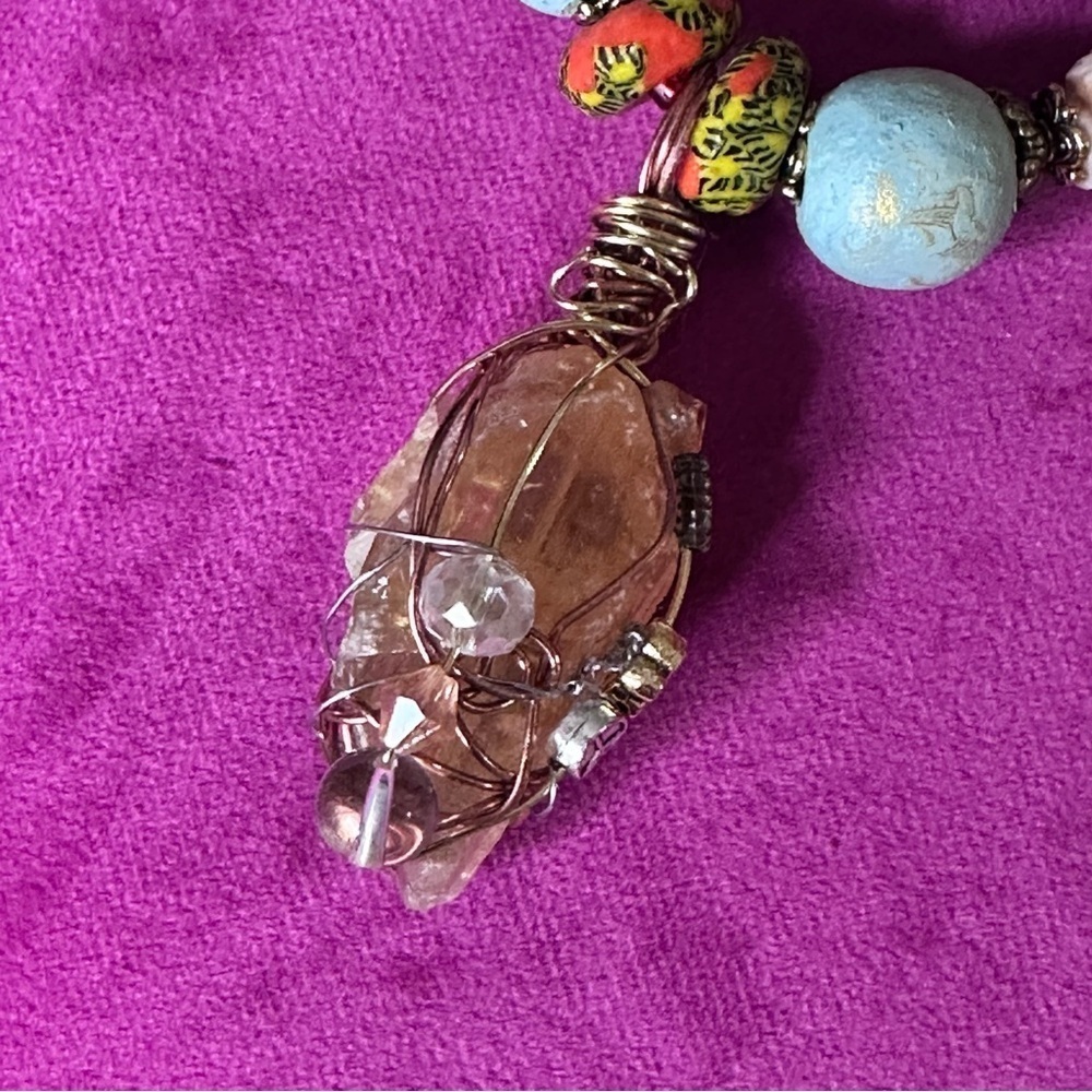 Hand crafted Bracelet Collage Beaded with Hand-Painted Beads & Wire-Wrapped 0778 - Picture 4 of 13